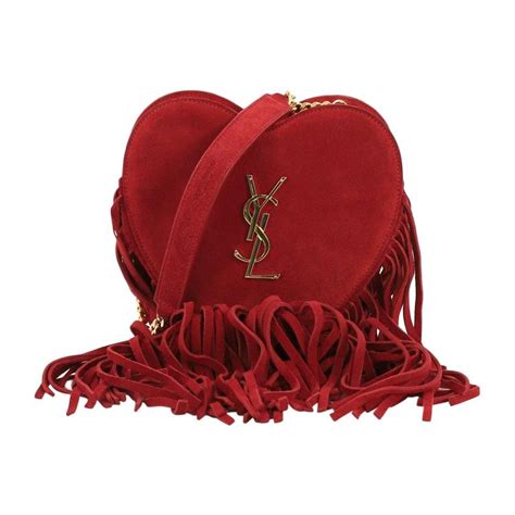 Saint Laurent Fringe Love Heart Chain Bag Suede Small 